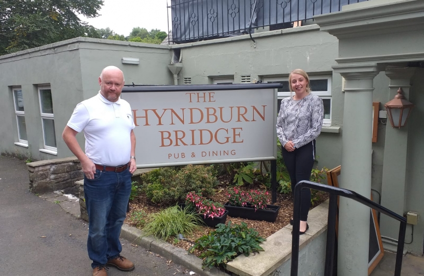 Sara photographed with The Manager of Hyndburn Bridge, Stuart.  